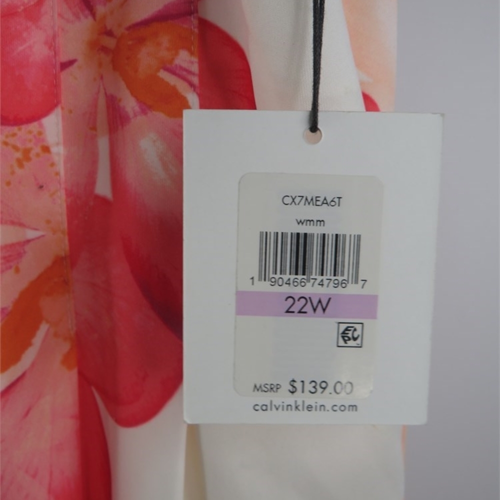 Calvin Klein White and Pink Pleated Cap Sleeve Dress - Picture 4 of 5